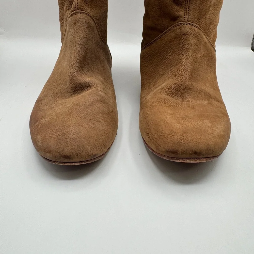 Over The Knee Boots Womens 38 Tan Brown Leather Flat Fold Over Cuff Italy
